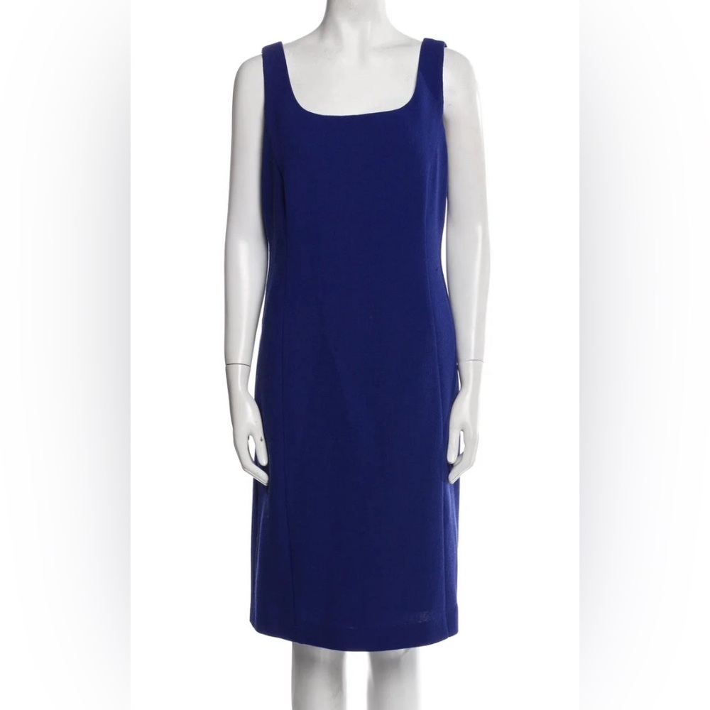 Armani Collezioni Sleeveless Squared Scoop Neck Satin Sheath Dress Royal Blue